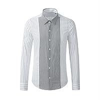 通用 Men's Shirts Double Collar Decorative Striped Splicing Business Men's Long Sleeve Shirts