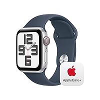 Apple Watch SE GPS + Cellular 40mm Silver Aluminum Case with Storm Blue Sport Band - S/M with AppleCare+ (2 Years)