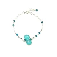 Natural Apatite Silver plated, 4-12x12mm Heart & Rondelle Faceted 7 inch Adjustable bracelet beaded bar bracelet jewelry for GF & Wife, Mother gift