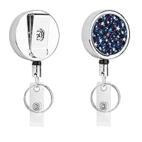 USA Red White Blue Stars Cute Badge Holder Clip Reel Retractable Name ID Card Holders for Office Worker Doctor Nurse