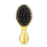 Hair Brush Mini Boar Bristle Hairbrush for Thick Curly Thin Long Short Wet or Dry Hair,Pocket Travel Small Paddle Hair Brush for Men Women Kids (Gold)