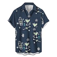 Men's Shirts Bowling Short Sleeve Print Regular Fit Trendy Lapel Button Down Chest Pocket Vintage Shirts Tops-Martini Shaker-XXL