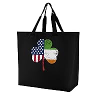 Clover U.S. Irish Tote Bag for Women Foldable Travel One-Shoulder Portable Shopping Bag Commuter Bags