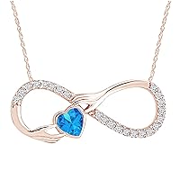 1.00 Carat Simulated Blue Topaz Infinity Promise Heart Claddagh Pendant with 18 Inch Chain Necklace 14K Gold Plated 925 Sterling Silver For Women's Girls