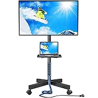 HUANUO Rolling TV Stand with Power Outlet, Mobile TV Stand for 23-60 Inch Flat/Curved LED/LCD/OLED TVs up to 88 lbs, TV Cart Height Adjustable Portable TV Stand on Wheels Max VESA 400x400mm- HNTVMC02