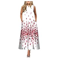 Women's Sundresses Casual Beach Printing Big Hem Dresswave Round Neck Sleeveless Long Dress Casual Dresses