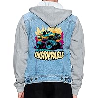 Unstoppable Men's Denim Jacket - Colorful Jacket With Fleece Hoodie - Print Jacket for Men