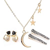 Crystals Hair Clips with Birthstone - Rose Gold/Rhodium Plated Necklace, Crystals Earrings, Hypoallergenic Long Lasting Finish; Perfect Jewelry Gift for Women & Girls (D)