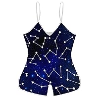 Galaxy Constellation Funny Slip Jumpsuits One Piece Romper for Women Sleeveless with Adjustable Strap Sexy Shorts