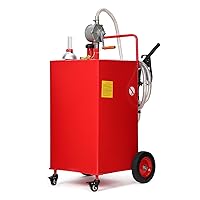 Fuel Caddy, 30 Gallon Portable Gas Storage Tank On 4 Wheels with Manual Transfer Pump, Gasoline Diesel Fuel Container with Manual Transfer Siphon Pump, for Cars, Lawn Mowers, ATVs, Boats, Red