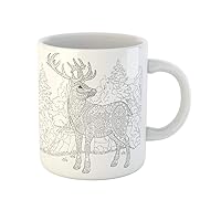 Coffee Mug Zentangle Cartoon Deer Stag Christmas Reindeer Sketch for Adult 11 Oz Ceramic Tea Cup Mugs Best Gift Or Souvenir For Family Friends Coworkers