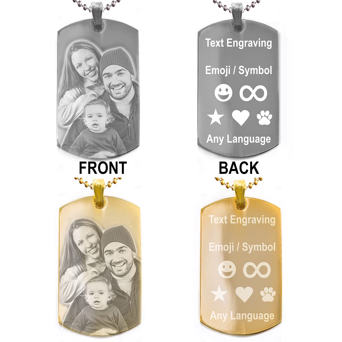 Personalized Photo Text Engraving Necklace Dogtags