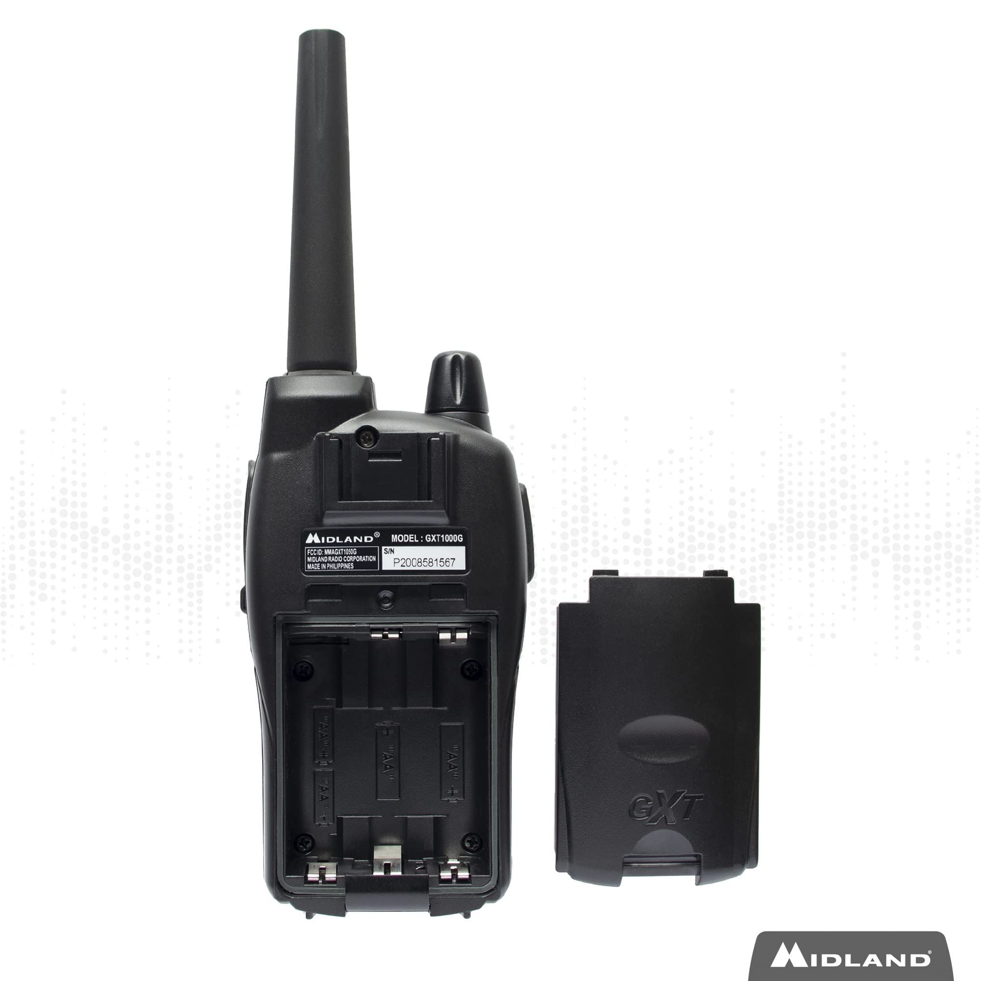 Midland 50 Channel GMRS Two-Way Radio - Long Range Walkie Talkie with 142 Privacy Codes, SOS Siren, and NOAA Weather Alerts and Weather Scan (Black/Silver, Single Pack)