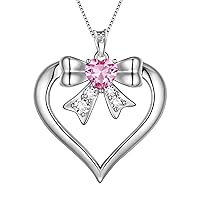Aurora Tears Love Heart Bow/Wings Pendant Necklaces 925 Sterling Sliver Pink Bow Blue Cubic Zirconia Heart Jewelry for Women
