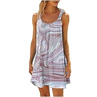 Vintage Marble Print Sleeveless Dress 2024 Women Summer Casual Beach Sundress Loose Scoop Neck Tank Tunic Dresses