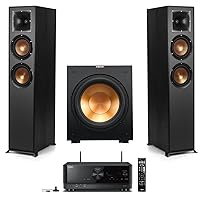 Klipsch Reference 2.1 Home Theater System with 2X R-620F Floorstanding Speaker, R-12SW Subwoofer and RX-V4A 5.2-Channel Receiver, Black