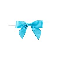 Reliant Ribbon 5170-91305-3X2 Satin Twist Tie Bows - Large Bows, 7/8 Inch X 100 Pieces, Turquoise