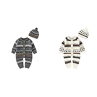 Boys Shawl Collar Sweater Knitted Sweater Romper Jumpsuit Outfits Hat Set 2PCS Christmas Sweaters Birthday Boy