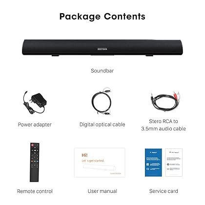 80Watt 34Inch Sound bar, Bestisan Soundbar Bluetooth 5.0 Wireless and Wired Home Theater Speaker (DSP, Bass Adjustable, Optical Cable Included, Worry-Free 90-Day Trial)