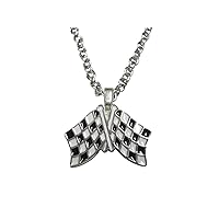 Black and White Toned Checkered Racing Flag Pendant Necklace