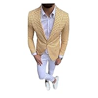 Men's Houndstooth Blazer Two-Button Suit Jacket Peak Lapel Prom Groom Party Coat