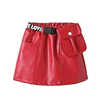 iiniim Kids Toddler Girls PU Leather Skirt Skorts Elastic High Waisted Solid Fashion Mini Skirts