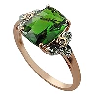 Certified Chrome Diopside Cushion Shape Natural Earth Mined Gemstone 10K Rose Gold Ring Anniversary Jewelry for Women & Men