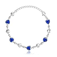 Carleen Mothers Day Gifts Birthstone Bracelets for Women 925 Sterling Silver Five Heart Station Created Gemstone Tennis Bracelet Jewelry Anniversary Birthday for Girls Wife, 7