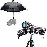 Camera Rain Cover + Camera Rain Umbrella：Camera Lens Rain Cover Raincoat Clear Sleeve with DSLR Mirrorless Camera Hot Shoe Umbrella
