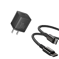 Baseus USB C Cable, 100W PD 5A QC 4.0 Fast Charging USB C to USB C Cable and 30W USB C Wall Charger, GaN 5S Fast Charger Block, USB-C Power Adapter for iPhone