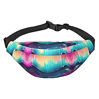 Cool Music sound wave Adjustable Belt Hip Bum Bag Fashion Water Resistant Hiking Waist Bag for Traveling Casual Running Hiking Cycling