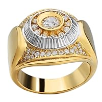 Men's 14k Gold & Solid 925 Sterling Silver Ring - ICY Round Cluster Iced Hip Hop Pinky Ring - Two Tone Diamond Cut Bezel