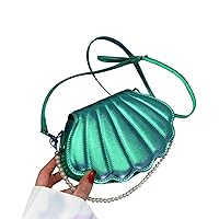 Women Pearl Chain Handbag Purse Shell Shape Crossbody Bag PU Shoulder Bag Ins (GN)