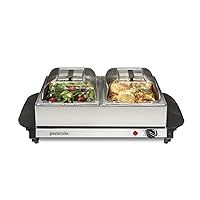 Proctor Silex Buffet Server & Food Warmer, Adjustable Heat, for Parties, Holidays and Entertaining, Two 2.5 Quart Oven-Safe Chafing Dish Set, Stainless Steel