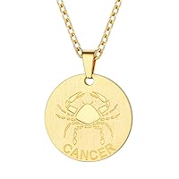 FaithHeart Customizable Astrology 12 Constellation Horoscope Necklace, Stainless Steel/18K Gold Plated Zodiac Star Sign Dog Tag/Coin Pendant Men Lucky Layered Charms for Women