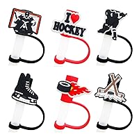 6PCS 10mm Hockey Drinking Straw Covers Caps, Sports Reusable Portable Drinking Straw Tips Lids Toppers for Stanley Tumblers