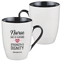 Christian Art Gifts Ceramic Coffee Mug 12 oz Inspirational Coffee Cup for Nurses- Nurse Strength & Dignity Proverbs 31:25 - Microwave and Dishwasher Safe Lead-Free Novelty White and Black Mug