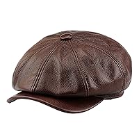SUAU Men's Cap, Genuine Leather, Classic, Large Size, Fashion, Genuine Leather, Beret, Octagonal Hat, For All Seasons
