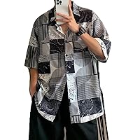 Summer Retro Artistic Style Casual Loose Oversized Lapel Striped Print Versatile Short Sleeved Shirt for Men