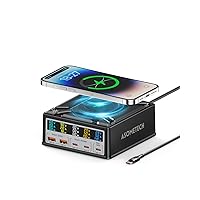 USB Charging Station,ASOMETECH 260W 5Ports Fast USB C Charging Station,140W PD3.1 USB C GaN Charger with LCD Display,Wireless Charger,Desktop USB Charging Hub for MacBook Pro/Air,iPad,iPhone,Samsung