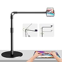 elitehood Heavy Duty Aluminum Overhead Phone Stand, 15 in Long Arm iPhone Holder for Video Recording, 360 Degrees Swivel Tilt Overhead Phone Mount for Filming, Meeting, Cooking, Painting and Crafting