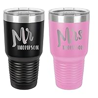 Mr Mrs Mugs Personalized 30oz Insulated Stainless Steel Powder Coated Tumbler Set of 2