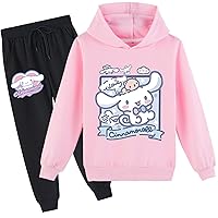 Kids Cinnamoroll Hoodie Set,2 Piece Fall Outfits Novelty Long Sleeve Sweatshirts with Sweatpants for Girls