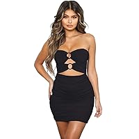 Womens Sexy Off Shoulder Tube Cutout Ruched O-Ring Bodycon Mini Club Dresses