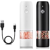 Rechargeable Electric Salt and pepper Grinder Set - Built-In 500mAh Battery - Automatic Peppercorn and Sea Salt Spice Mill & Shakers Set with LED Light, Adjustable Coarseness