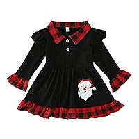 Toddler Girls Flare Sleeve Christmas Ruffles Plaid Santa Prints Princess Dress Two Piece Girl Dresses