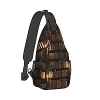 Book Room Library Print Crossbody Backpack Shoulder Bag Cross Chest Bag For Travel, Hiking Gym Tactical Use