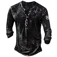 Mens Vintage Long/Short Sleeve Henley Shirt,Gothic Skull Double Headed Eagle Pattern Retro Regular Fit T-Shirt