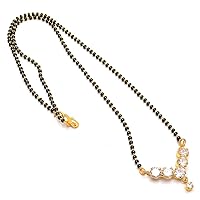 Jewar Mangalsutra Ad Cz 6 Stones Gold Plated Black Crystal beaded Chain Jewelry For Women