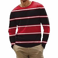 DuDubaby  Long Sleeve Tee Shirts for Men Fashion Casual Stripe Printed Long Sleeve O Neck Shirts Tops Blouse
